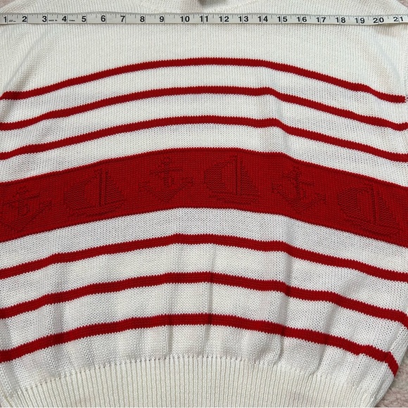 Vintage Cream Red Nautical Striped Sleeveless Sweater Size Large Sailboat Anchor - Picture 6 of 11